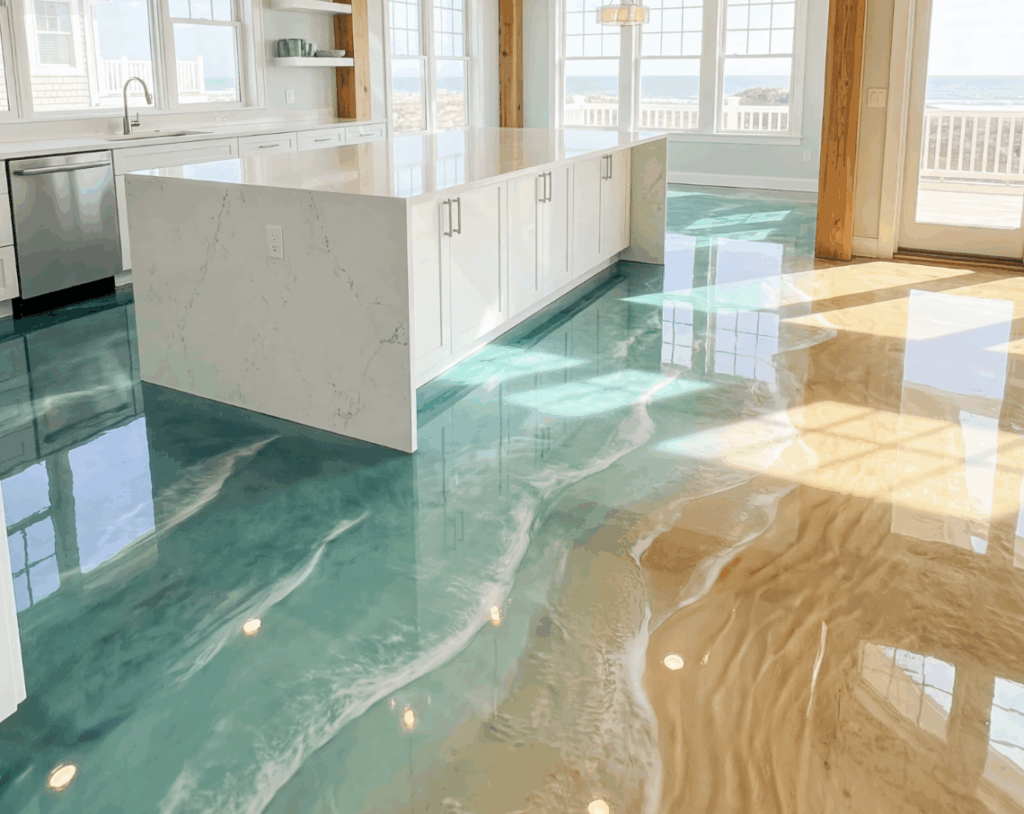 Ocean-Inspired Epoxy Resin Floor in a Modern Kitchen